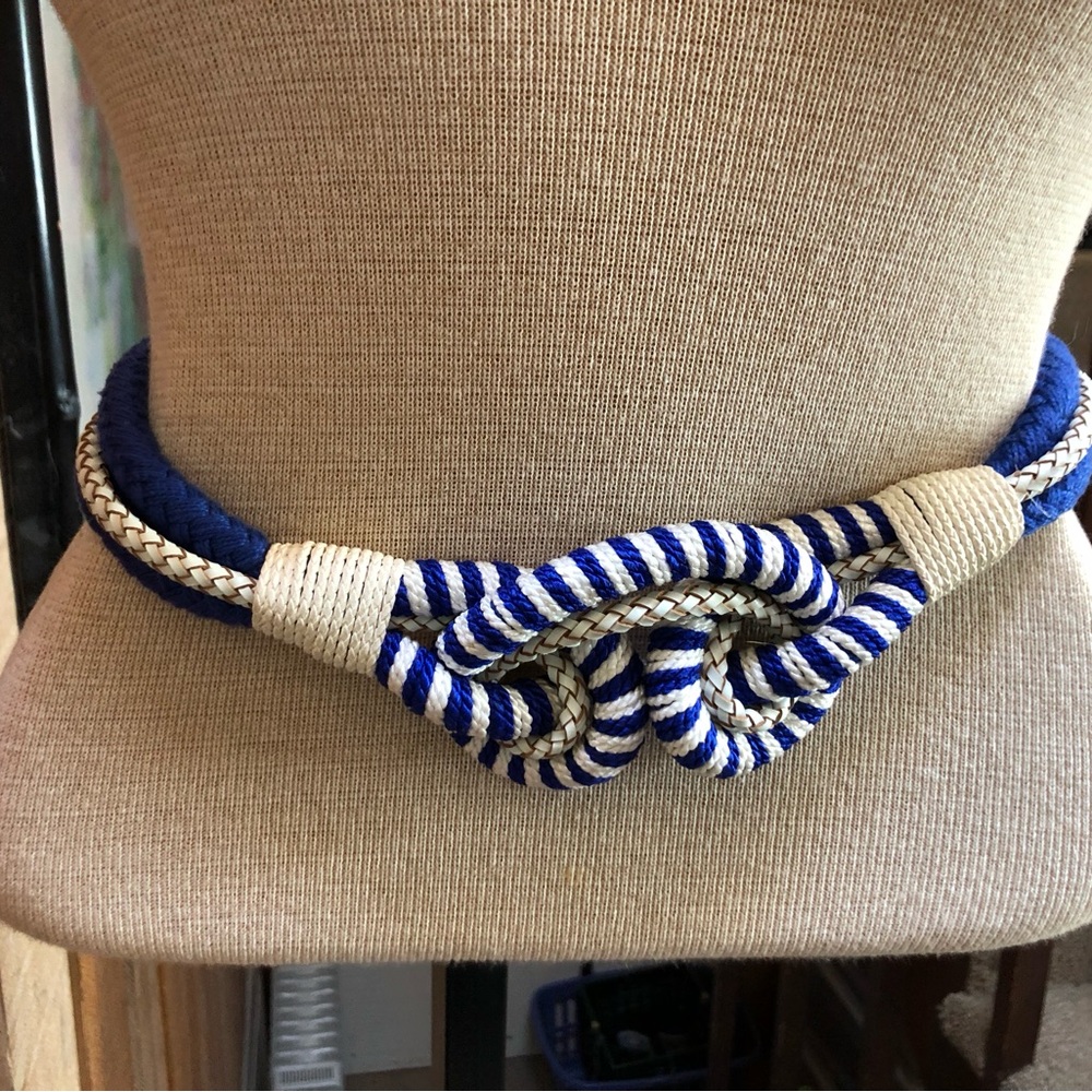 Fabulous  knotted belt! Blue and white with braided leather!!!